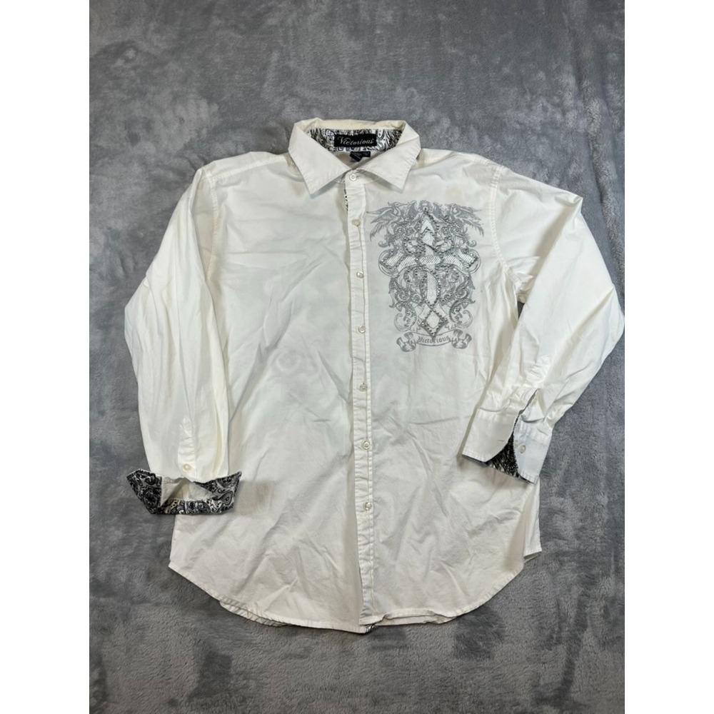 VICTORIOUS VINTAGE Long Sleeve Button Down Shirt XL Cross Beads